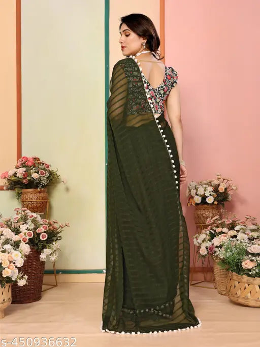 Green chiffon saree with blouse