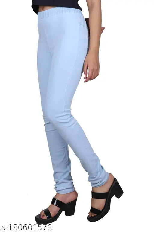 Slim fit denim jeggings, black/blue/navy stretchable pants for gym, yoga, office & homewear