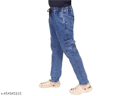 Light blue denim men's cargo pants