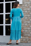 Hand block printed rayon kurti, three-quarter sleeve with vibrant Indian print design, available in sizes S, M, L, XL, XXL, XXXL