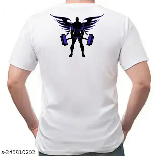 White polyester gym t-shirt with sublimation printing, "I'm nothing without gym" round neck design. Size S (38 in chest, 25 in length). Gym and fitness wear. Made in India