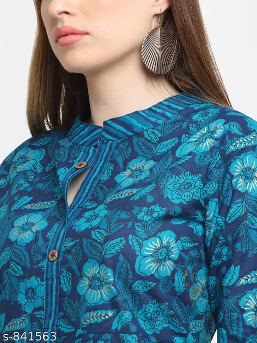 Alluring printed cotton kurti set with palazzo pants, three-quarter sleeves, Indian fashion on display