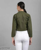 Dark green denim women's jacket, solid pattern, long sleeves, ZOONI COLLECTION