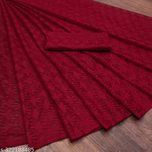 Art Silk Net Sari with matching running blouse, self-design pattern for party wear. Single piece, dry clean or hand wash only, new collection from India (Saree length: 5.5m, Blouse length: 0.8m)