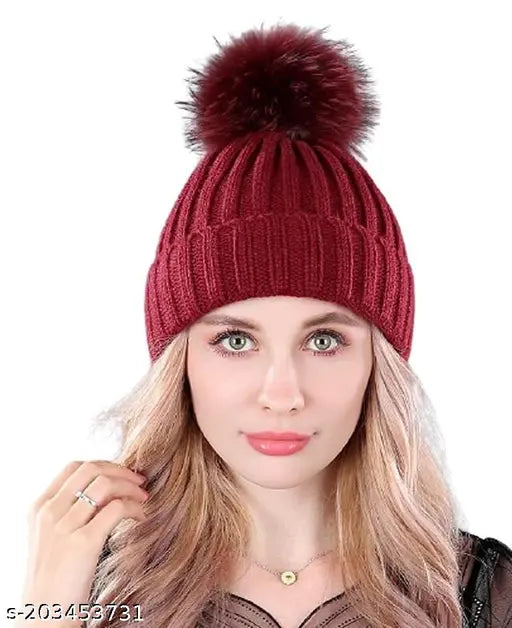 Women's pullover velvet knitted hat in autumn color, thickened winter fashion