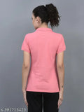 Pink cotton blend solid polo neck t-shirts pack of 3 - Dollar Women's Athleisure tees, short sleeves, India