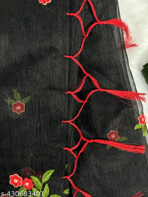 Beautiful super net embroidery work sari with unstitched Bangalore silk blouse - hand-crafted Indian traditional attire for women