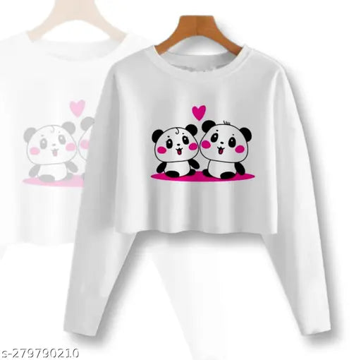 Long sleeve cotton TWO Panda Top, printed net pattern in size S, M, L, XL from India