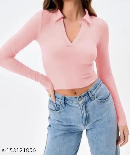 Long sleeve crop top in solid lycra, perfect for a stylish fitness look, made in India