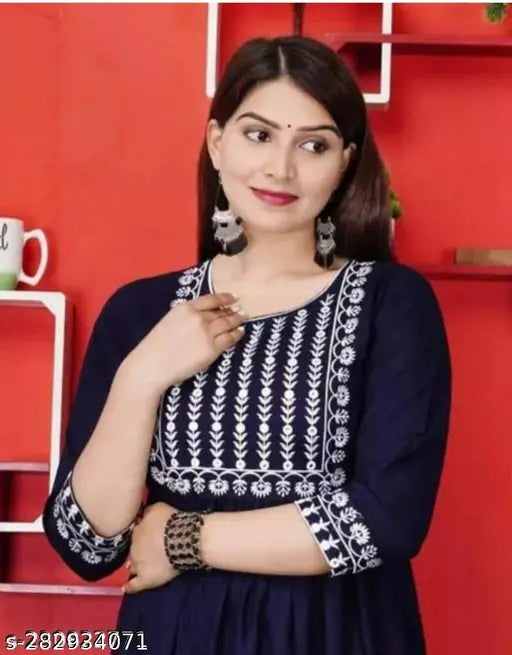 Blue Rayon Anarkali Kurta with Embroidery, Solid Combo (S-XL), Ridhu's high-quality Indian party wear