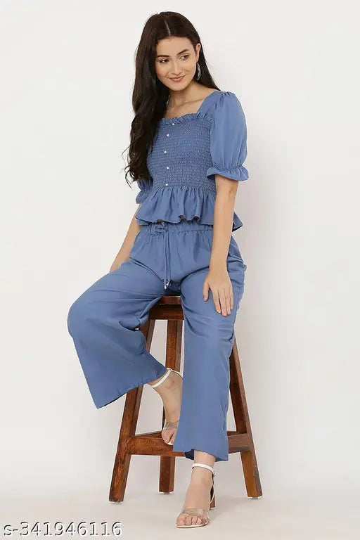 Stylish crepe jumpsuit for women, solid net, Indian origin - perfect casual wear
