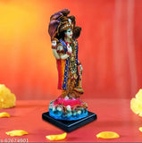 Multicolor poly resin God Vishnu statue Narayan Bhagwan Idol, 13.5cmx13.5cmx32cm, sheshnag-adorned on lotus platform, Indian origin