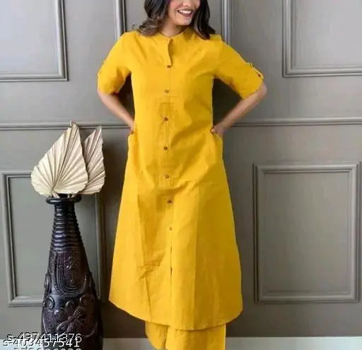 Myra Pretty Women's Cotton Kurta Sets - Solid, short-sleeved kurta and palazzo set in various sizes (S-XXXL), originated from India