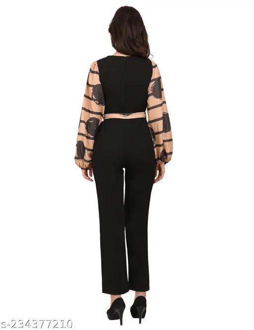 Stylish Lycra jumpsuit, printed net with matching belt, KUDIYO party wear imported from India