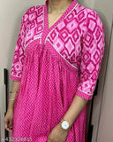 Pink printed cotton kurti and pants by G Enterprises - Women's fashionable three-quarter sleeve set, single size available