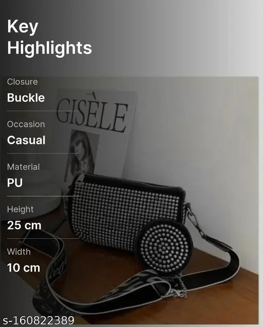 Stylish black and white women's sling bag with adjustable strap