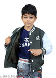 Stylish boys jacket, black with white stripes, hoodie lining