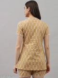 Light Brown Rayon Night Suit Top & Pyjama Set - Exquisite printed rayon sleepwear with relaxed fit, soft feel, and cheerful prints, made in India