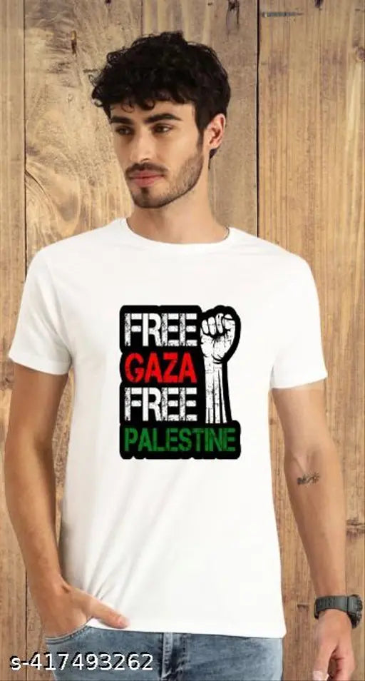 Palestine printed t-shirt, Save Palestine message on short sleeve polyester shirt