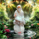 White Marble OM SAI Shirdi Saibaba Statue, 6-inch God Idol for home and office used in Mandir, comes with free Mala