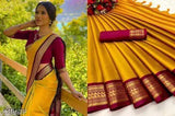 Fancy cotton silk saree in solid pattern, free size, origin India