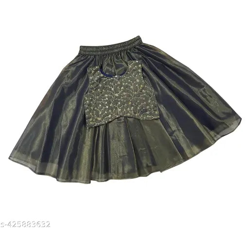 Baby Girls Readymade Black Lehenga Choli: Traditional net lehenga with jacquard design, sleeveless and stitched for comfort, ideal for special occasions. Size 6-8 years, made in India