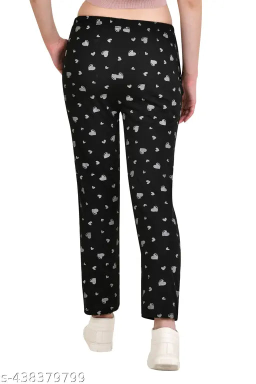 Trendy women black trackpants with white animal print
