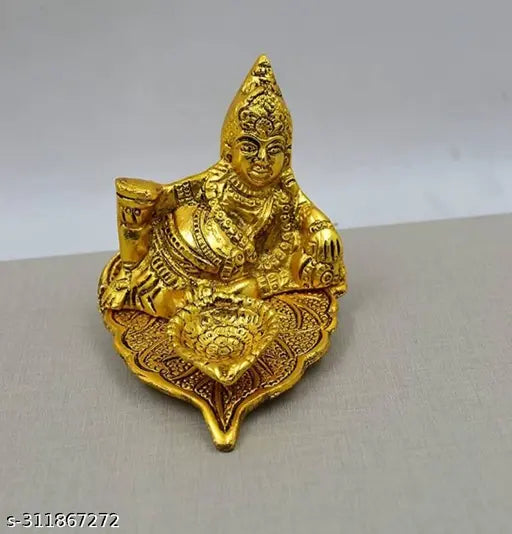 Metal Kuber Statue Deepam Oil lamp, symbolizing prosperity & wealth for home decor, 11cmL x 9cmH x 7cmB