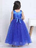 Blue chiffon tulle dress with bow, long sleeves, zip closure