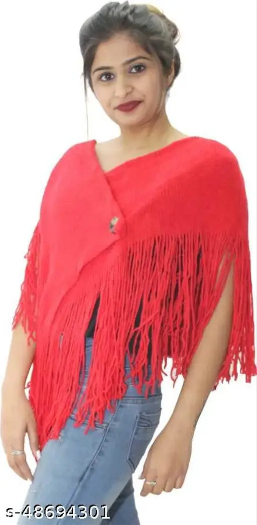 Stylish wool hoodie short poncho/cape, solid net, Indian-origin