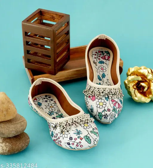 Textile & PVC printed embroidery work Jutti for kids girls by Clorigs, comfortable slip-on design with unique styles and optimal grip