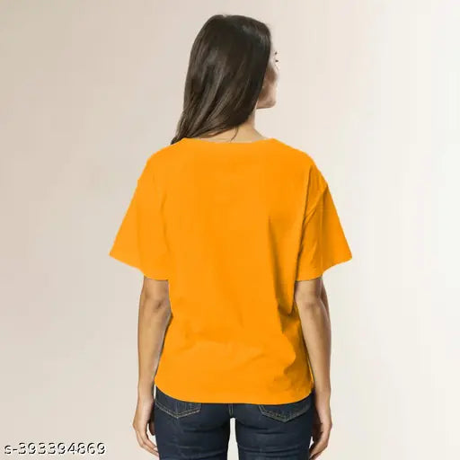 Orange cotton crew-neck T-shirt women's loose fit