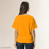 Orange cotton crew-neck T-shirt women's loose fit