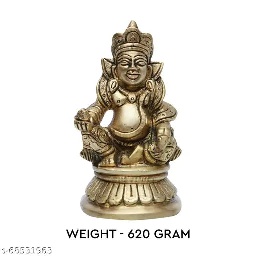 Brass Kuber Ji statue for home décor, 4x2x2 inch, 560 grams - North-facing prayer desk decoration for wealth and prosperity