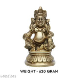 Brass Kuber Ji statue for home décor, 4x2x2 inch, 560 grams - North-facing prayer desk decoration for wealth and prosperity
