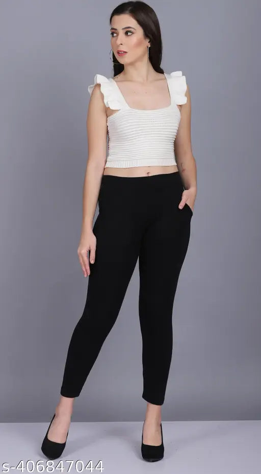 Cotton self-design pocket jeggings for women, soft and stretchable sport wear in sizes M, L, XL, XXL from India