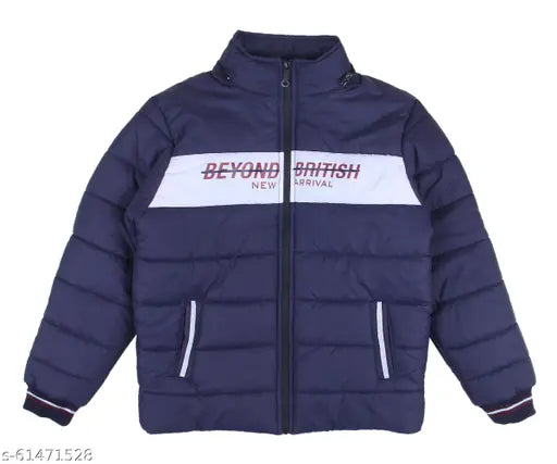 Blue and black padded jacket with hood