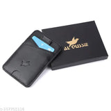 Black Faux Leather Men's Wallet, 4 compartments, RFID protected, slim design, great gift idea (AL QUSSIE)