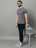 Striped cotton blend polo t-shirt for men, short sleeves, pocket on chest - OGEN India