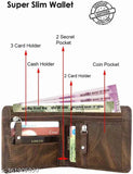 Trendy solid PU leather wallet, two zip pockets for currency and coins, 5 card slots, free size, Indian artisanal craft