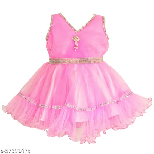 Pink tulle skirt with ruffled hem, sequin belt, girl's party dress