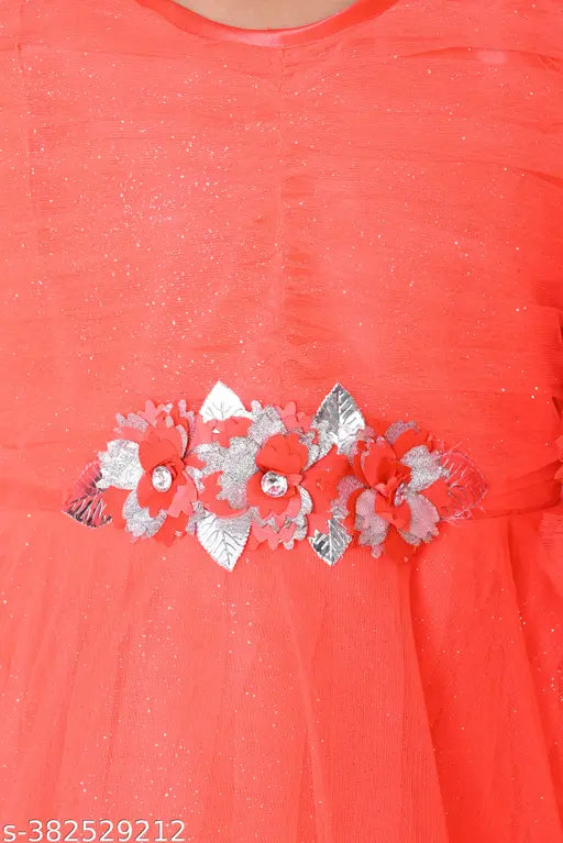 Red dress with silver sequins and a flowery design