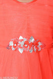 Red dress with silver sequins and a flowery design