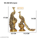 Multicolor metal kissing peacock love birds showpiece, intricate 17cm decorative art piece from India