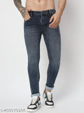 Solid sky blue stretchable denim men's high waist skinny fit jeans