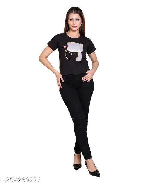 Infernium 100 cotton regular fit round neck oversized boyfriend fit printed T-shirt for women, girl's print on a half sleeve t-shirt