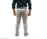 A person wearing light blue jeans