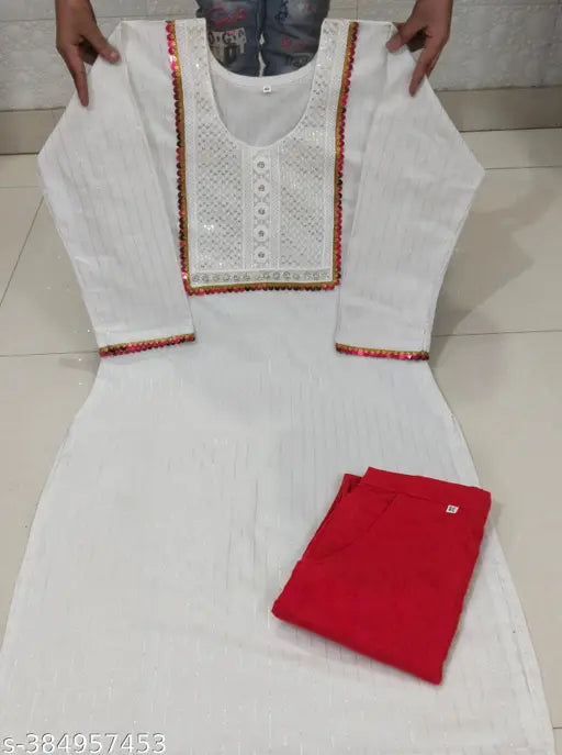 Multicolor striped cotton kurti combo with pant & dupatta, three-quarter sleeves, S-XXXL sizes, made in India