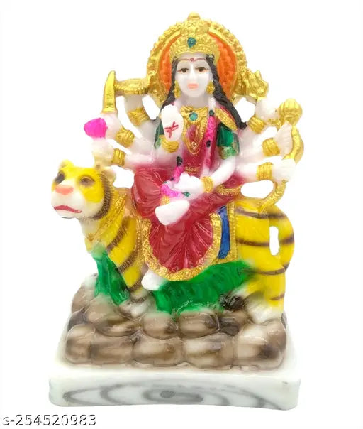 Detailed marble Durga Maa statue (14x9x6 cm), intricate Indian art for religious showpiece, pooja room décor or gift