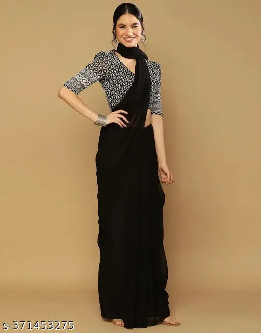 Black, silk, saree with blouse